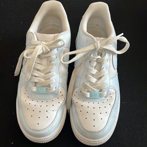 Light blue Nike custom air force 1’s